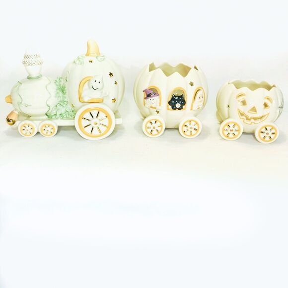 Lenox Halloween Harvest Train 3 Pumpkins New in Box 11” Porcelain